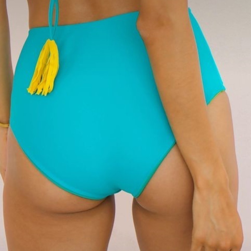 NWT Kinilife Swimwear Cait Bottoms Reversible Teal Green Medium High Waist Retro - Picture 7 of 11
